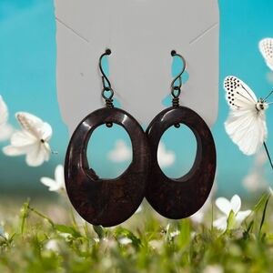 Handmade Mahogany Obsidian Oval Earrings NWT